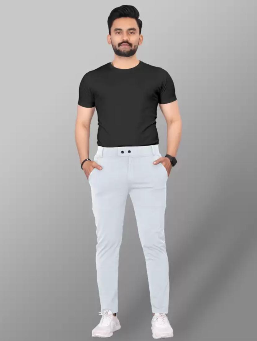 men solid white flat front casual trouser - 20596671 - Standard Image - 3
