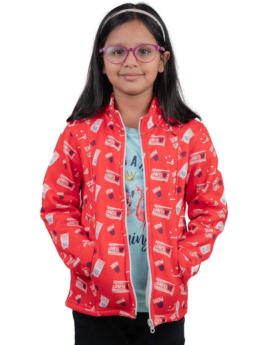 girls coral printed regular jacket