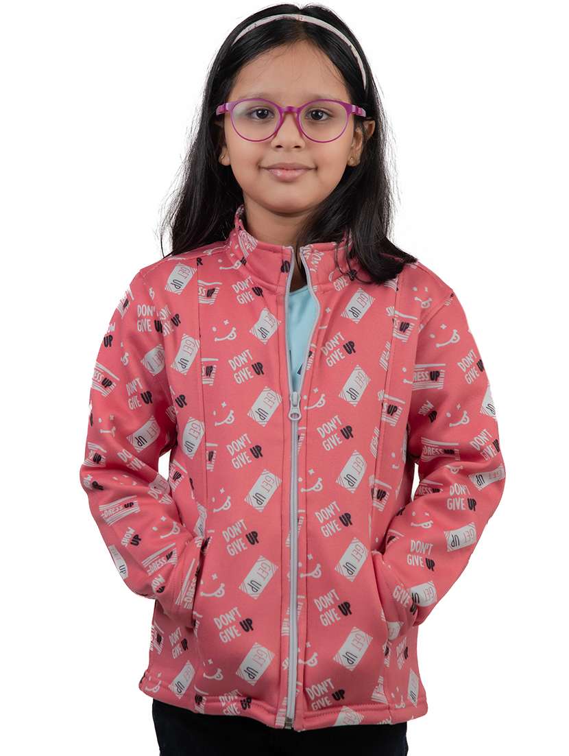 girls pink printed regular jacket