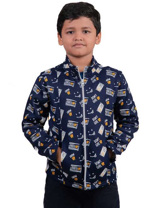 boys navy blue printed regular jacket - 20596753 - Standard Image - 0