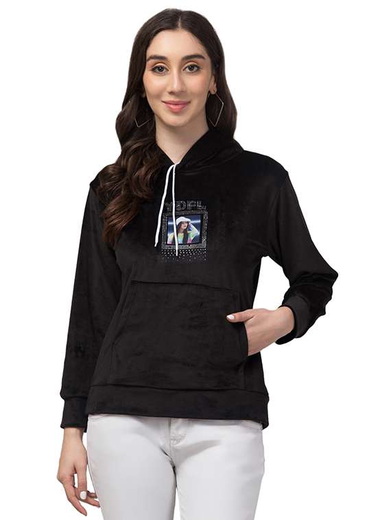 women black typographic hooded sweatshirt - 20596786 - Zoom Image - 0