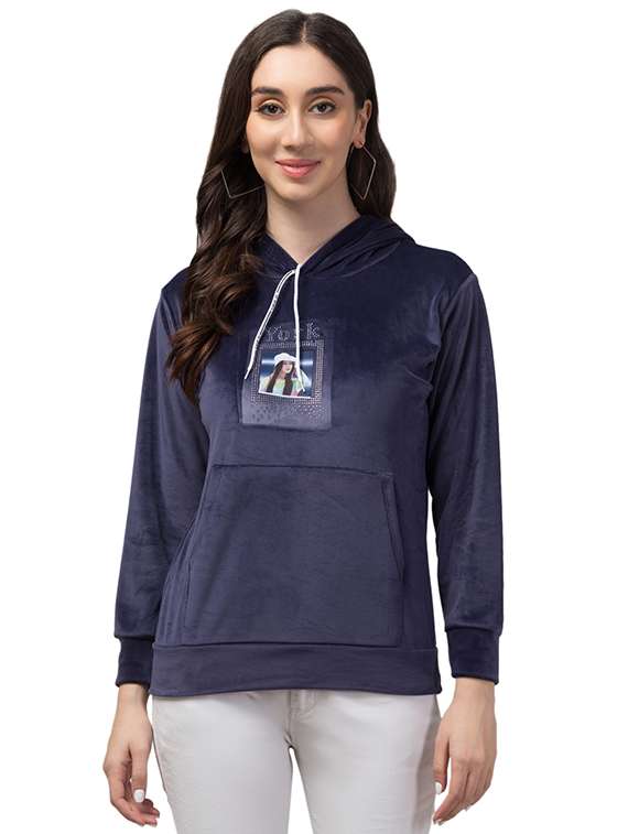 women blue typographic hooded sweatshirt - 20596787 -  Zoom Image - 0