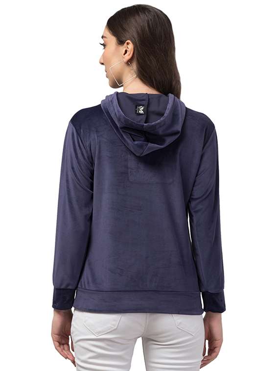 women blue typographic hooded sweatshirt - 20596787 - Standard Image - 3