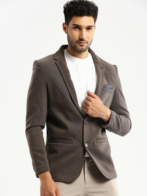 grey cotton blend single breasted casual blazer - 20597907 - Standard Image - 0