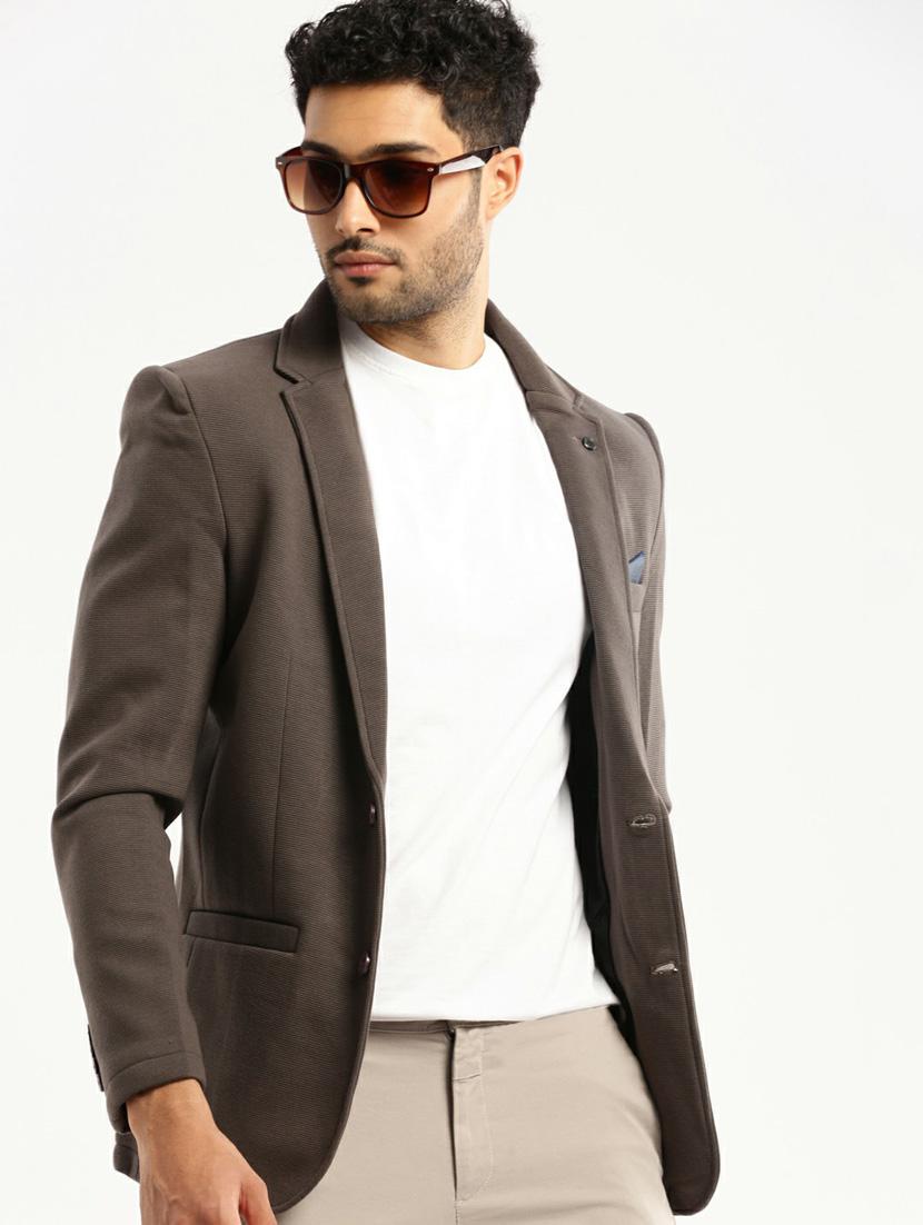 grey cotton blend single breasted casual blazer - 20597907 - Standard Image - 3