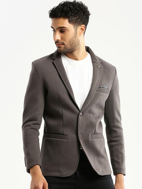 grey cotton blend single breasted casual blazer - 20597910 -  Standard Image - 0
