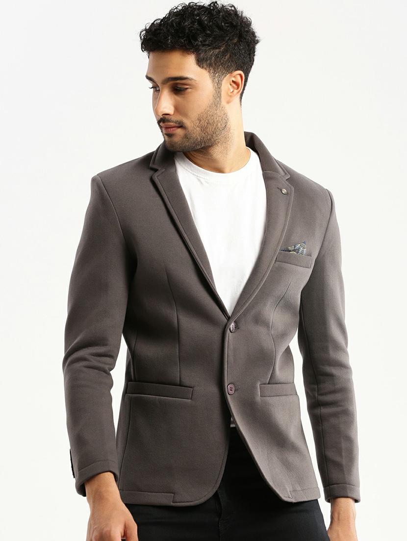 grey cotton blend single breasted casual blazer - 20597910 -  Zoom Image - 0