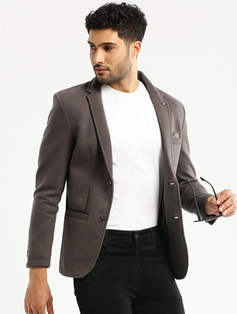 grey cotton blend single breasted casual blazer - 20597910 - Standard Image - 3