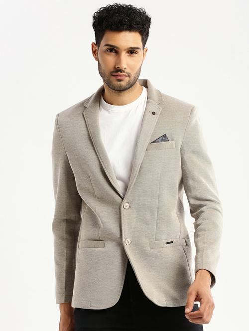 grey cotton blend single breasted casual blazer - 20597912 -  Standard Image - 0