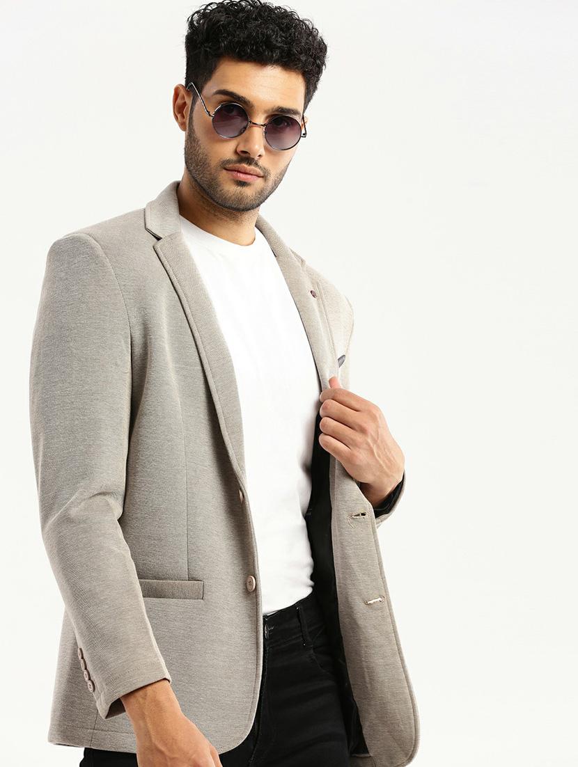 grey cotton blend single breasted casual blazer - 20597912 - Standard Image - 3