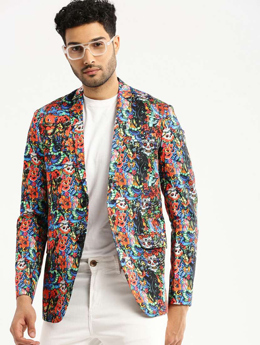 multi colored cotton blend single breasted casual blazer - 20597916 -  Standard Image - 3
