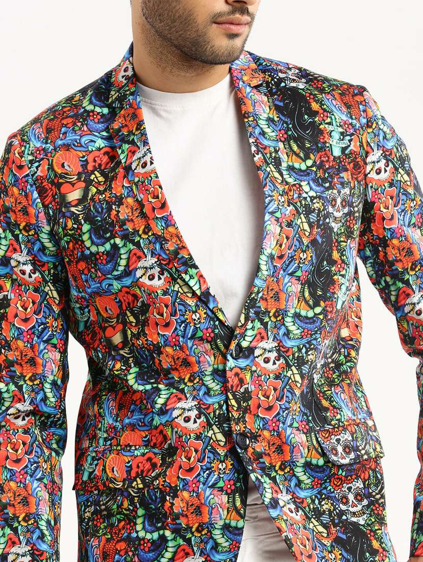 multi colored cotton blend single breasted casual blazer - 20597916 -  Standard Image - 5