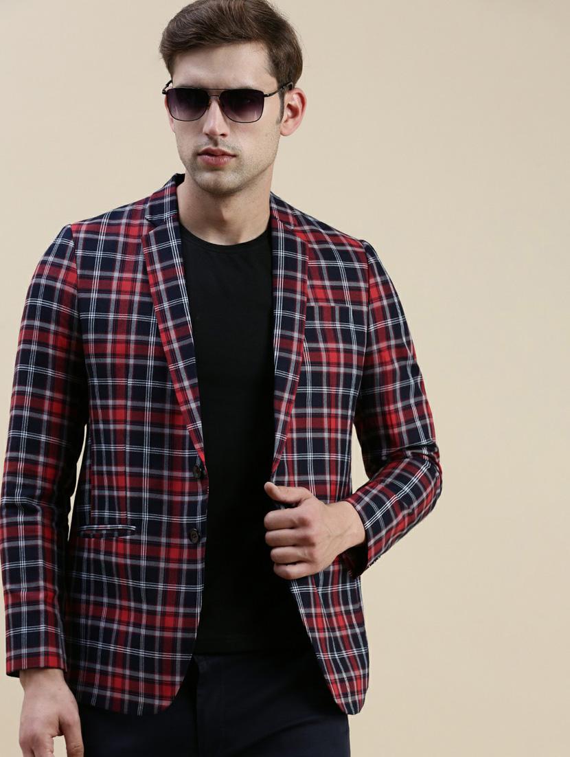 red cotton blend single breasted casual blazer - 20597921 - Standard Image - 3
