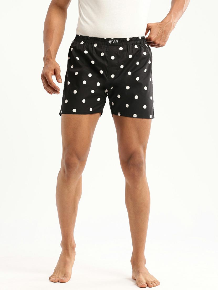 black polka dots printed cotton blend boxer - 20597923 - Zoom Image - 0