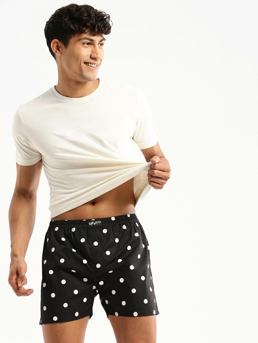 black polka dots printed cotton blend boxer - 20597923 - Standard Image - 3