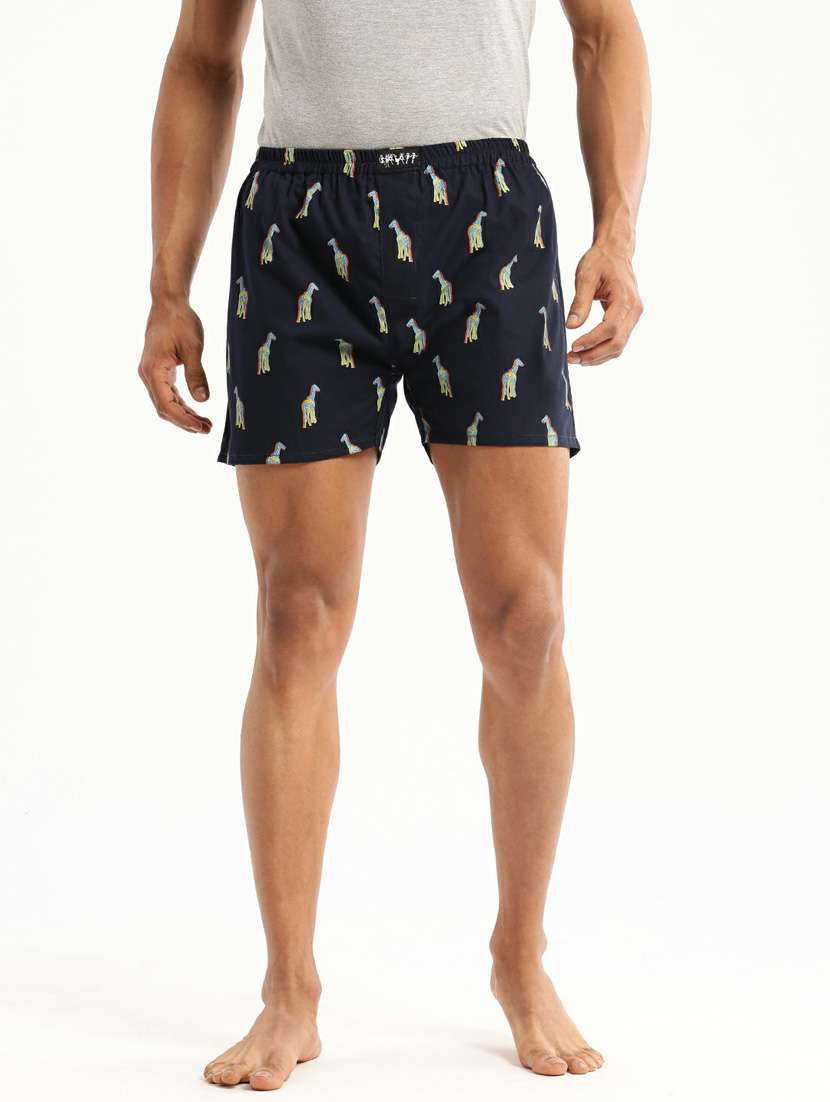 navy blue printed cotton blend boxer - 20597927 -  Zoom Image - 0