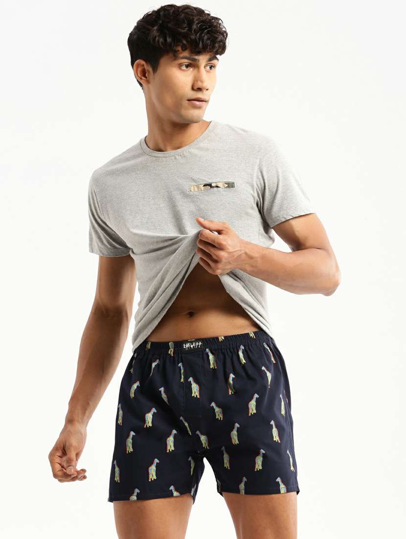 navy blue printed cotton blend boxer - 20597927 -  Standard Image - 3