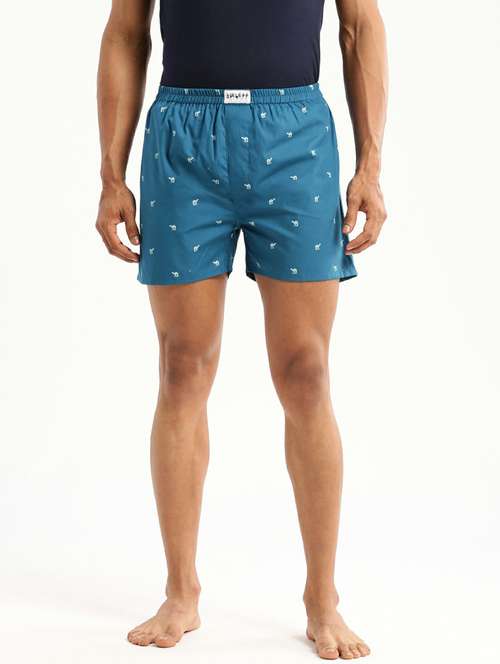 dark blue micro printed cotton blend boxer