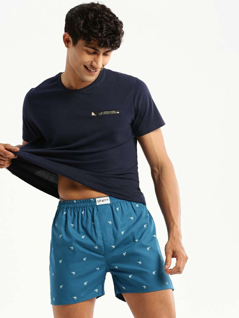 dark blue micro printed cotton blend boxer - 20597929 -  Standard Image - 3