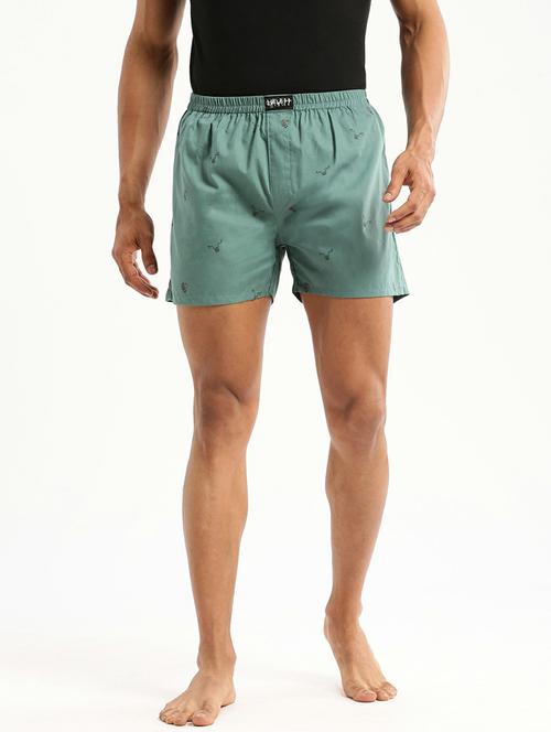 green micro prints cotton blend boxer - 20597933 -  Standard Image - 0