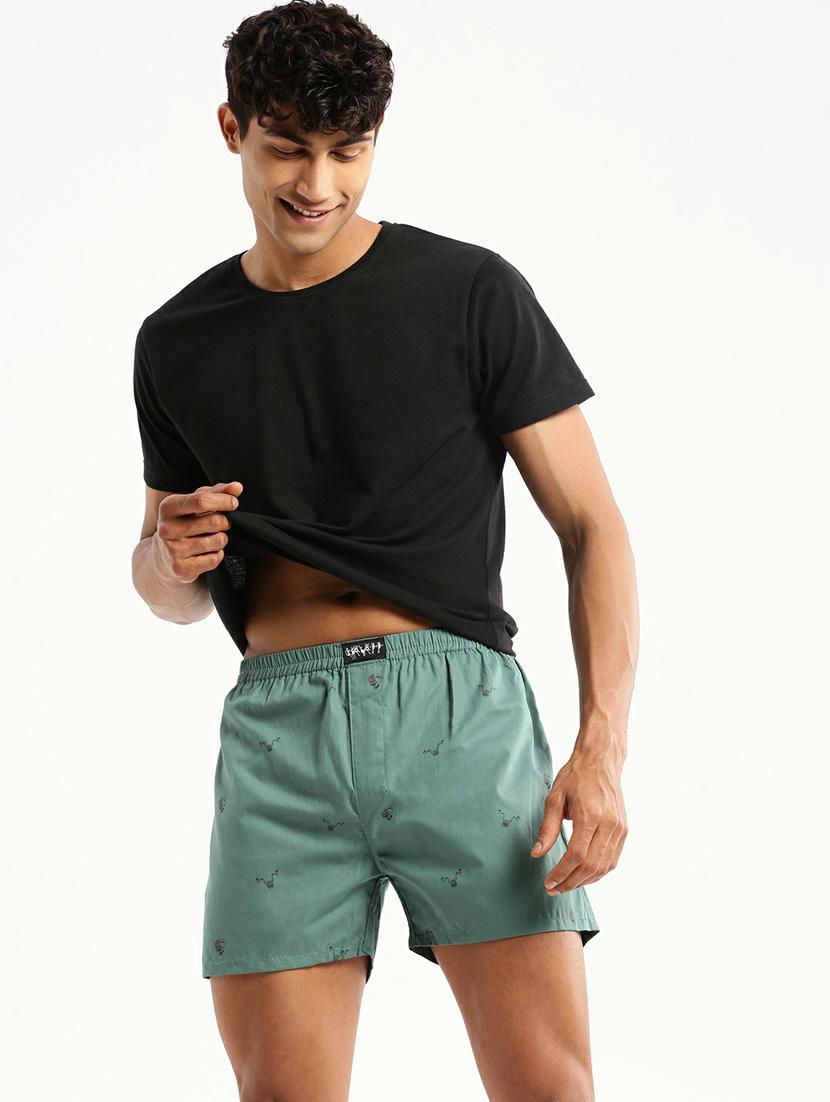 green micro prints cotton blend boxer - 20597933 - Standard Image - 3