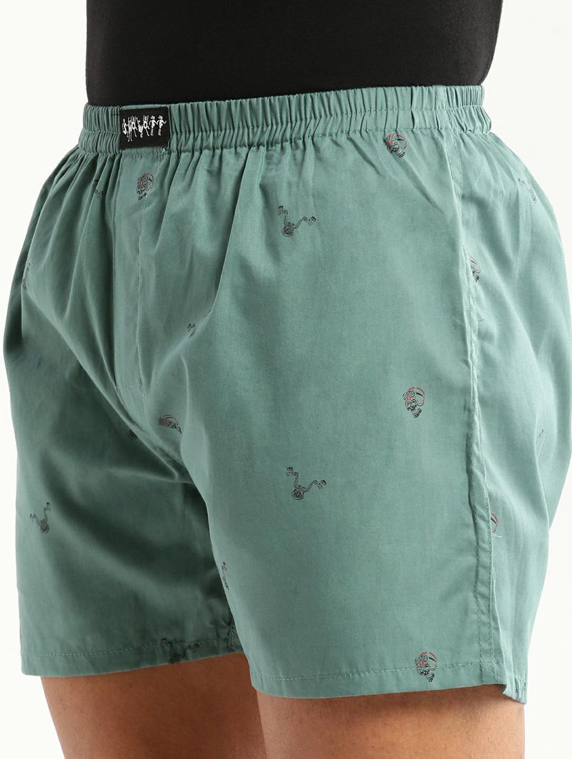 green micro prints cotton blend boxer - 20597933 - Standard Image - 5