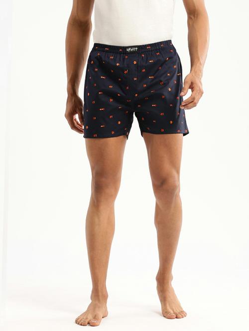 navy blue micro prints cotton blend boxer - 20597934 - Standard Image - 0