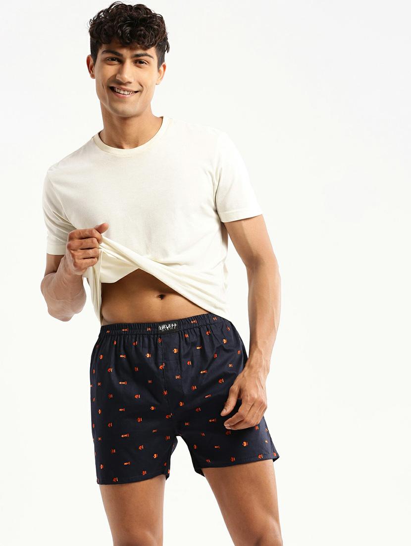 navy blue micro prints cotton blend boxer - 20597934 - Standard Image - 3