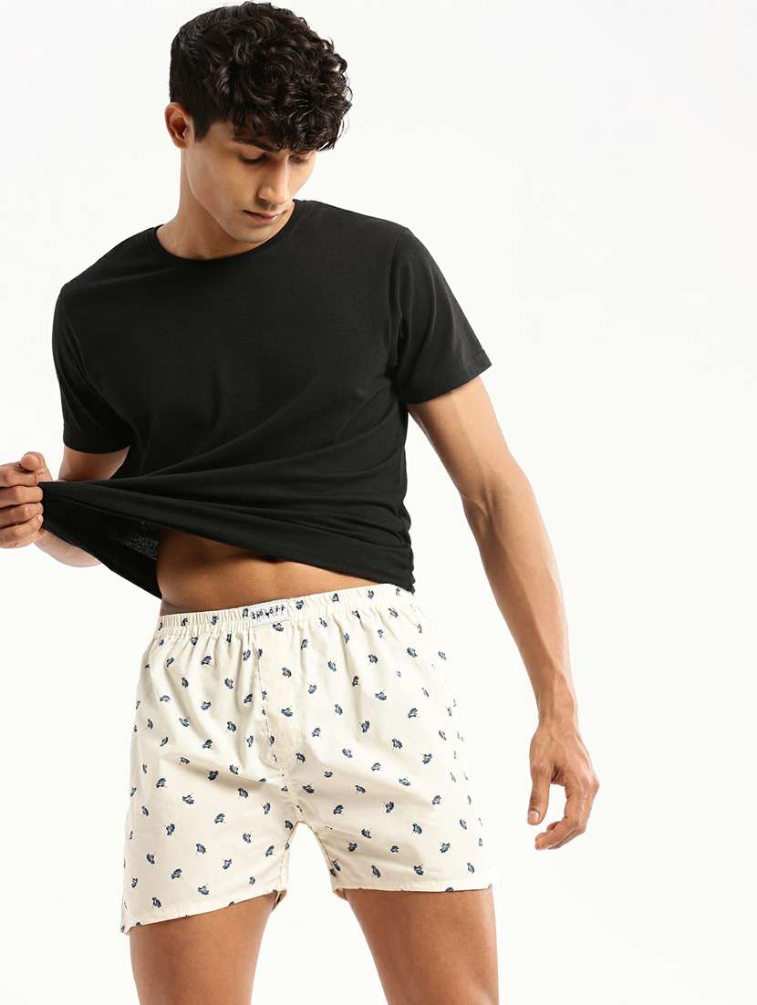 beige floral motif printed cotton blend boxer - 20597938 -  Standard Image - 3