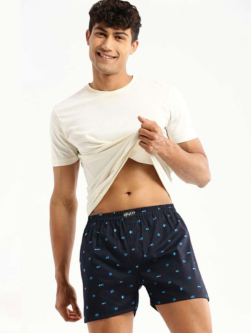 navy blue micro prints cotton blend boxer - 20597940 -  Standard Image - 3