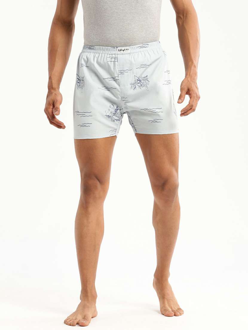 light blue printed cotton blend boxer - 20597941 -  Zoom Image - 0
