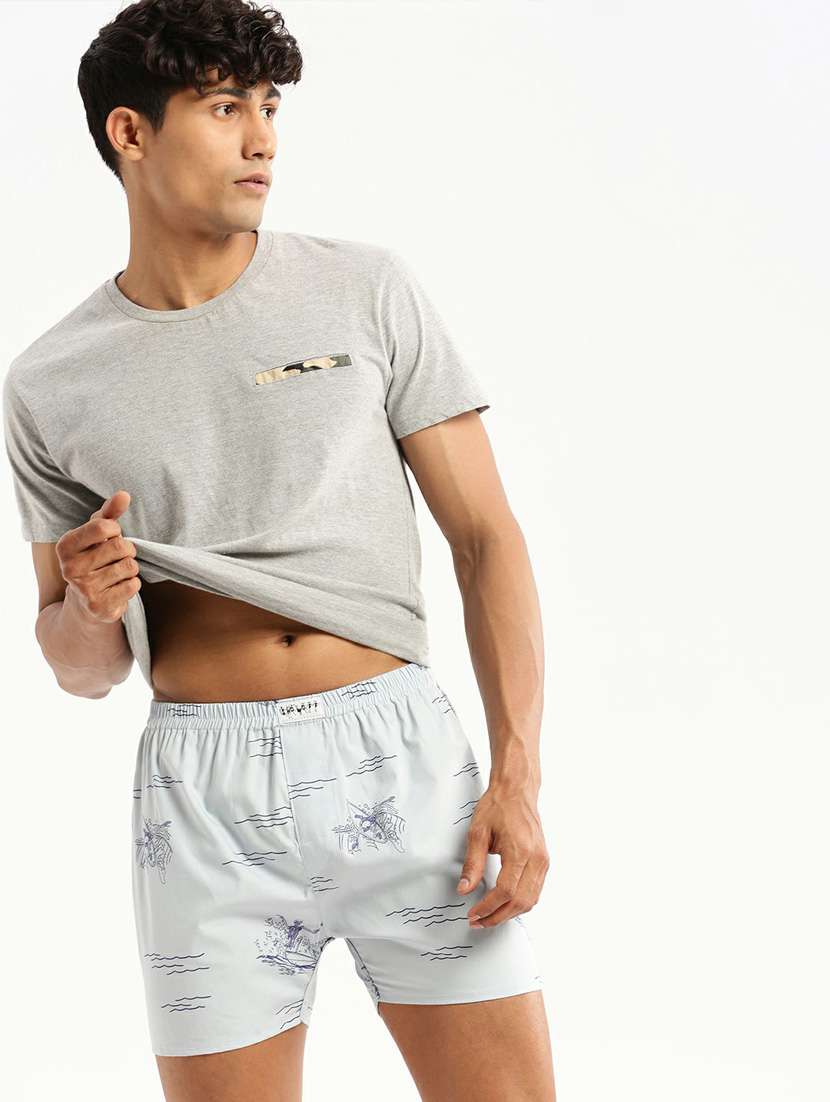 light blue printed cotton blend boxer - 20597941 - Standard Image - 3