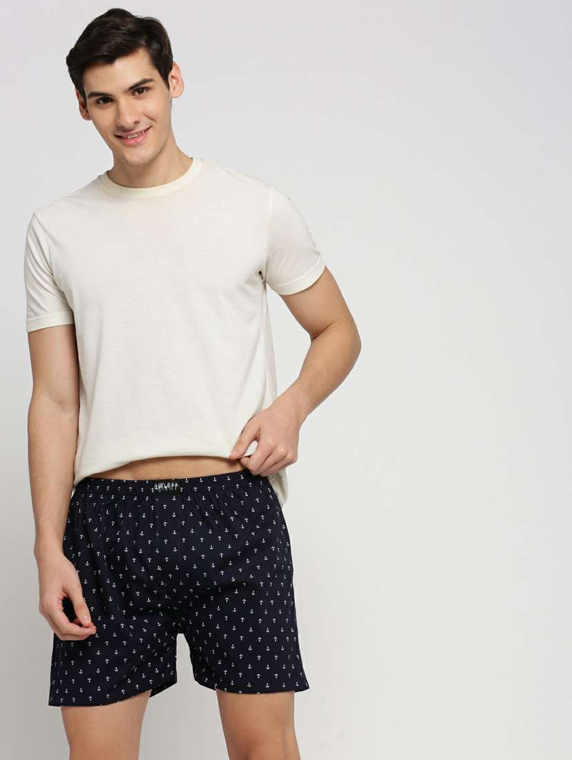 navy blue all over printed cotton blend boxer - 20597943 -  Standard Image - 3
