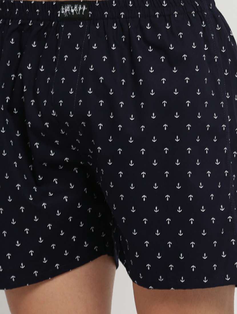 navy blue all over printed cotton blend boxer - 20597943 -  Standard Image - 5