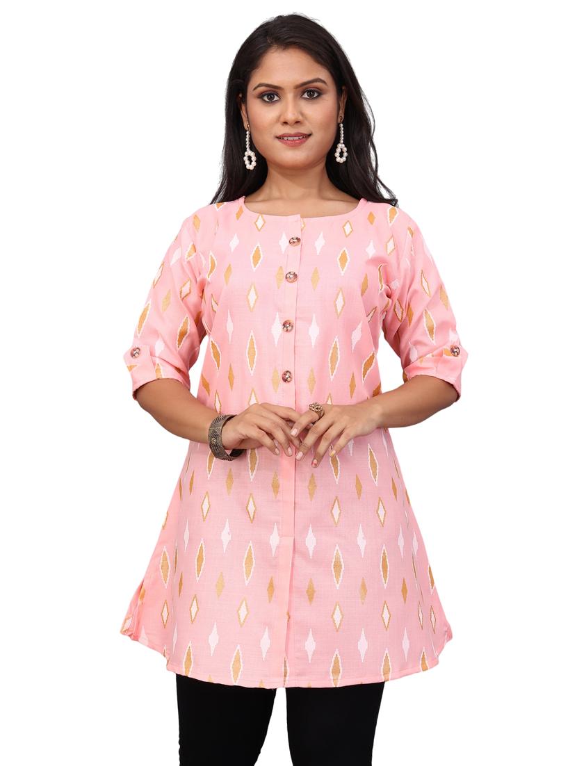 pink cotton blend a-line top - 20598324 -  Zoom Image - 0