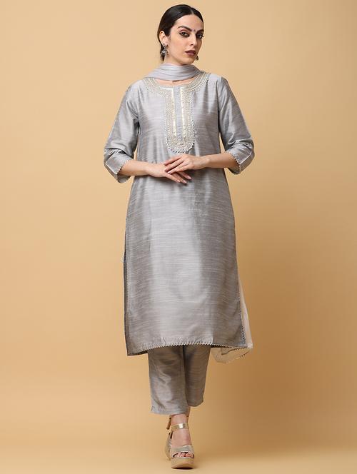 women three quarter sleeve kurta pant with dupatta set - 20598426 -  Standard Image - 0