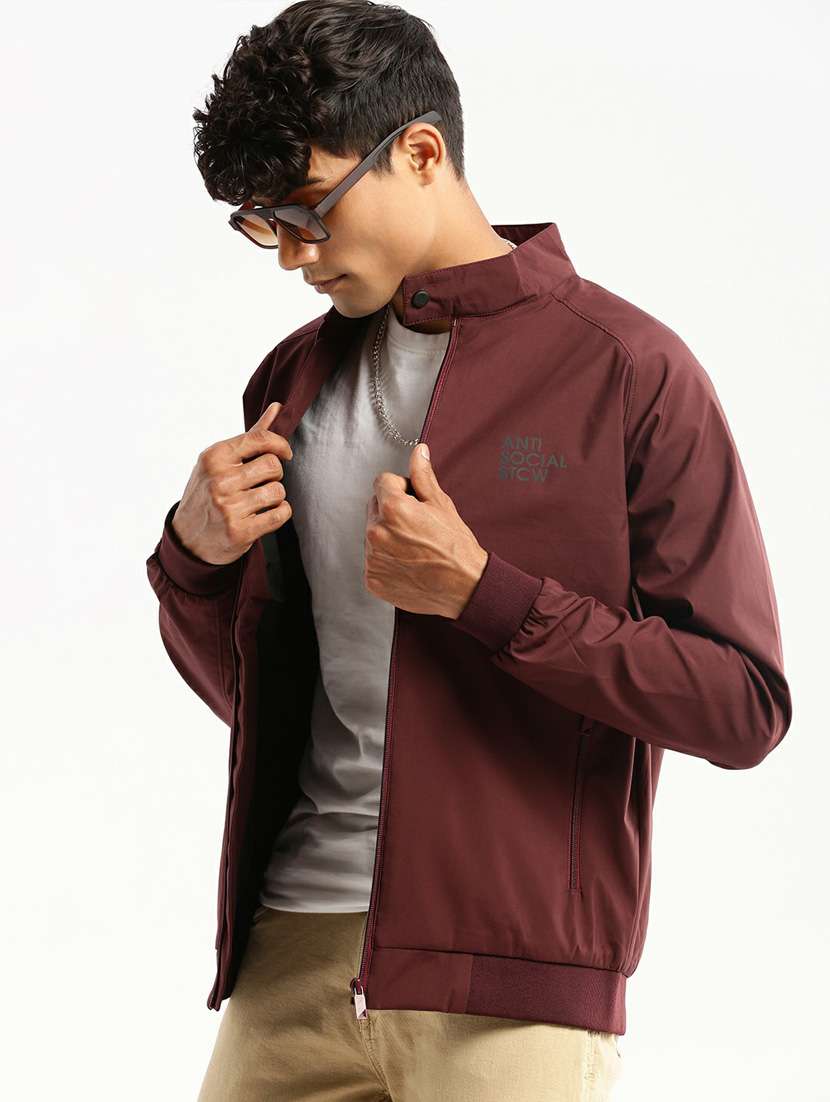 maroon nylon bomber jacket - 20598516 -  Standard Image - 3