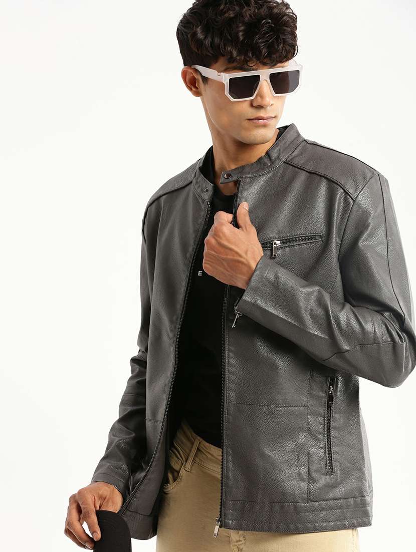 grey faux leather bomber jacket - 20598521 -  Standard Image - 3