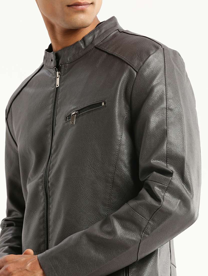 grey faux leather bomber jacket - 20598521 -  Standard Image - 5