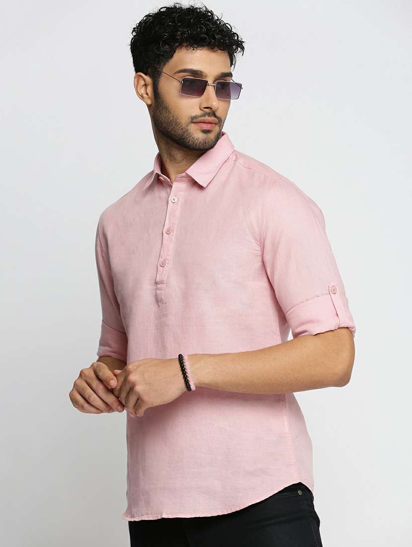 men solid linen short kurta - 20598548 -  Standard Image - 3