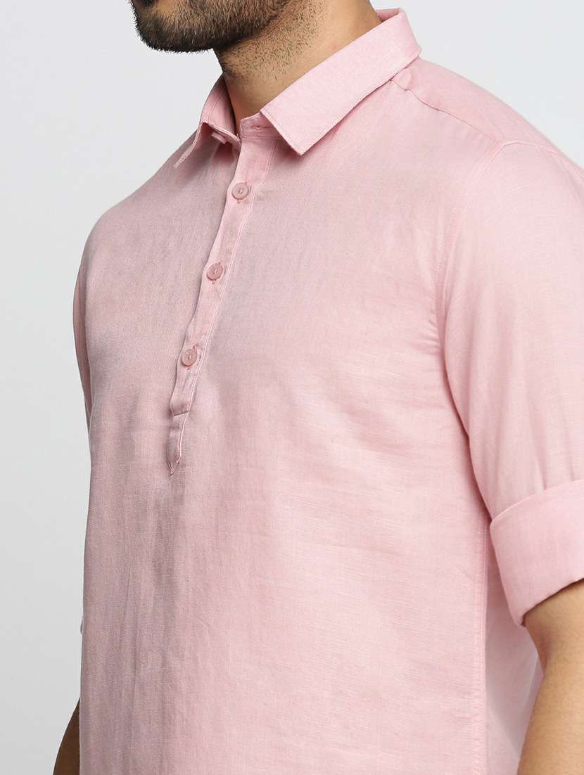 men solid linen short kurta - 20598548 -  Standard Image - 5
