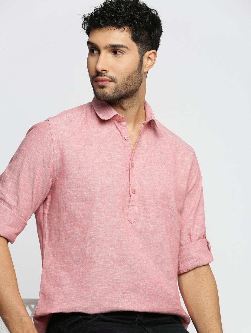 men solid linen short kurta - 20598549 - Standard Image - 3