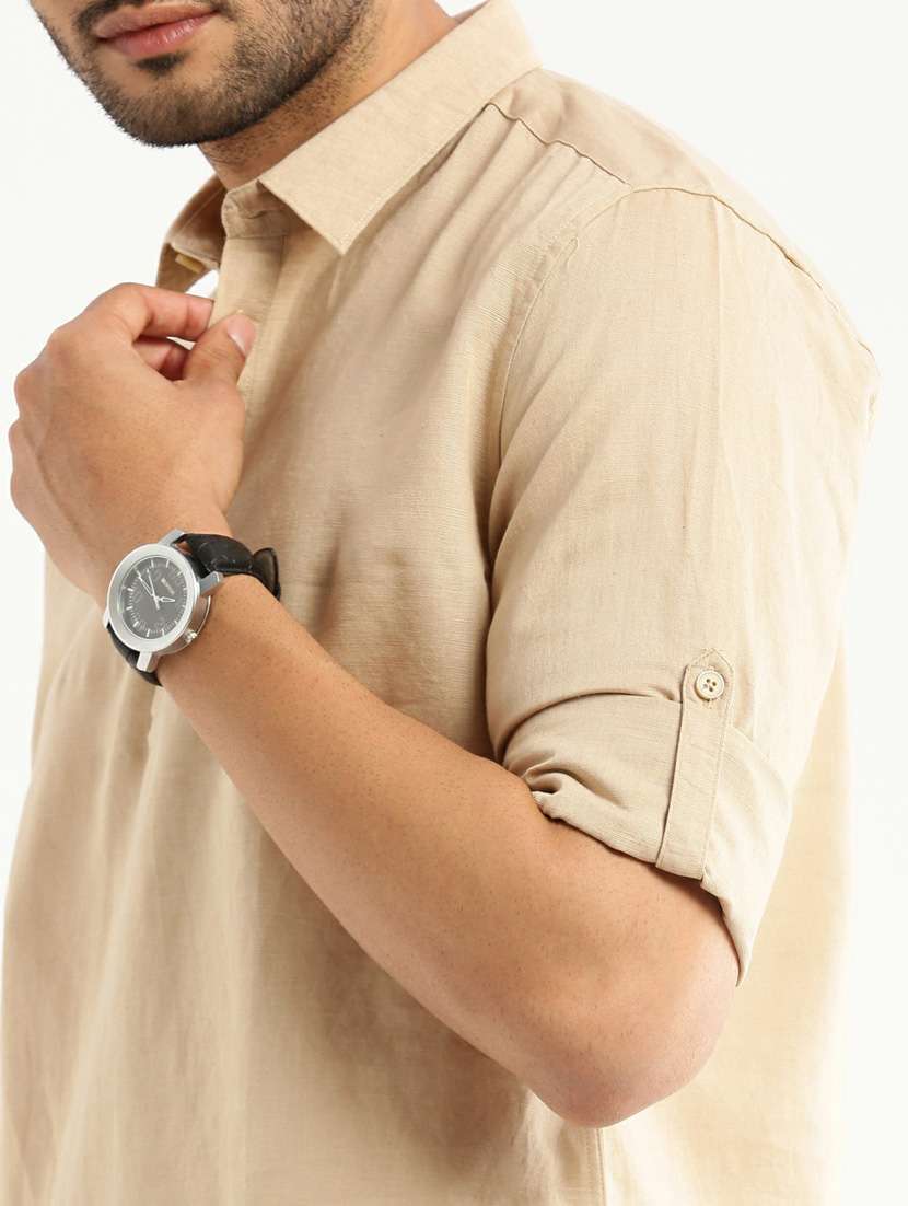 men solid linen short kurta - 20598551 -  Standard Image - 5