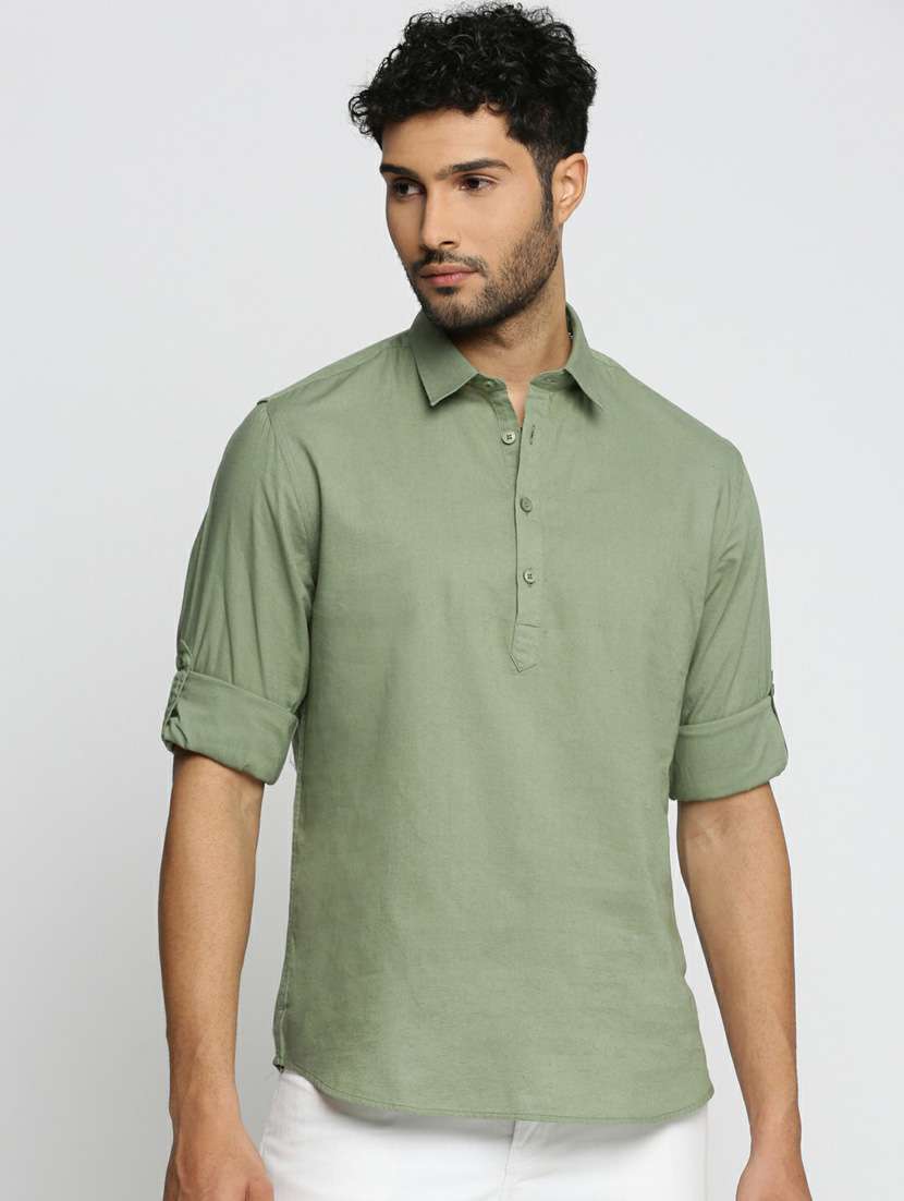 men solid linen short kurta - 20598553 -  Zoom Image - 0