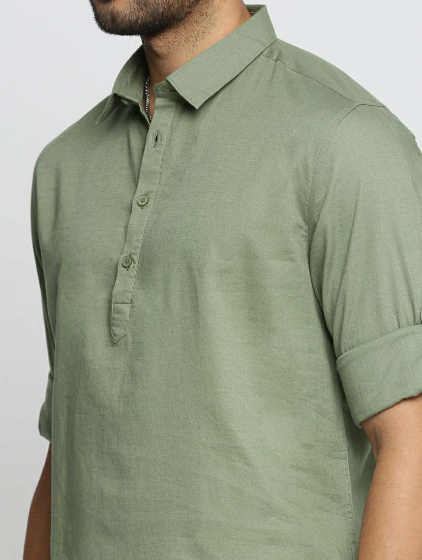 men solid linen short kurta - 20598553 -  Standard Image - 5