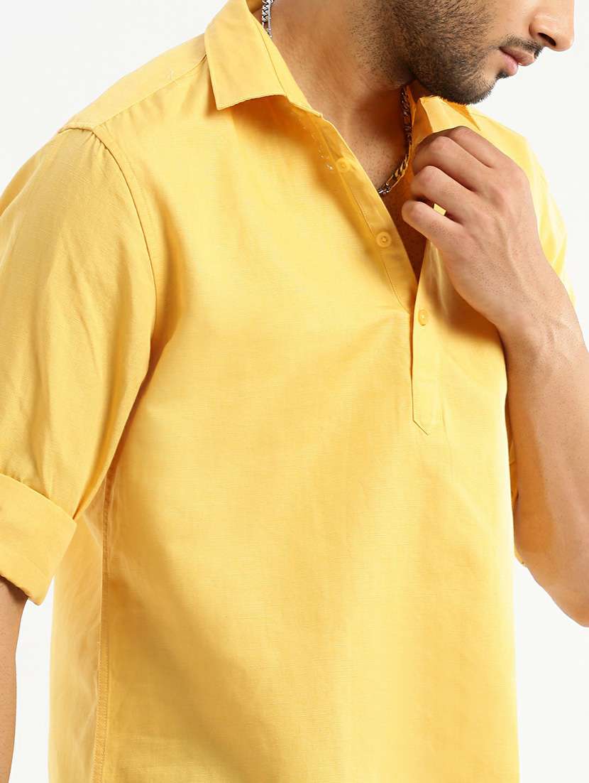 men solid linen short kurta - 20598556 -  Standard Image - 5