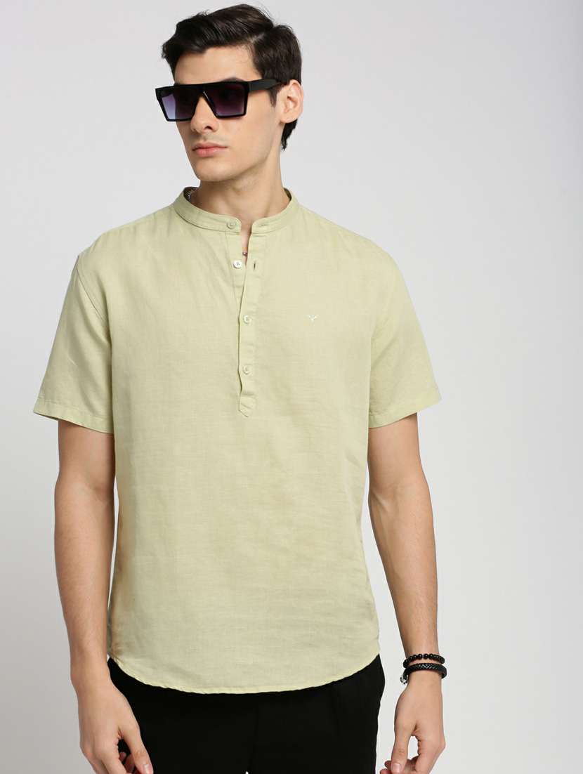 men solid linen short kurta - 20598564 -  Standard Image - 3