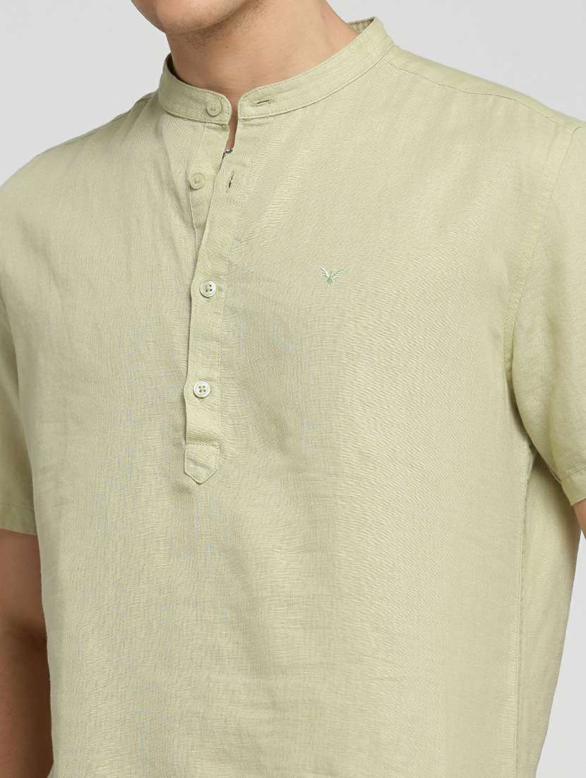 men solid linen short kurta - 20598564 -  Standard Image - 5