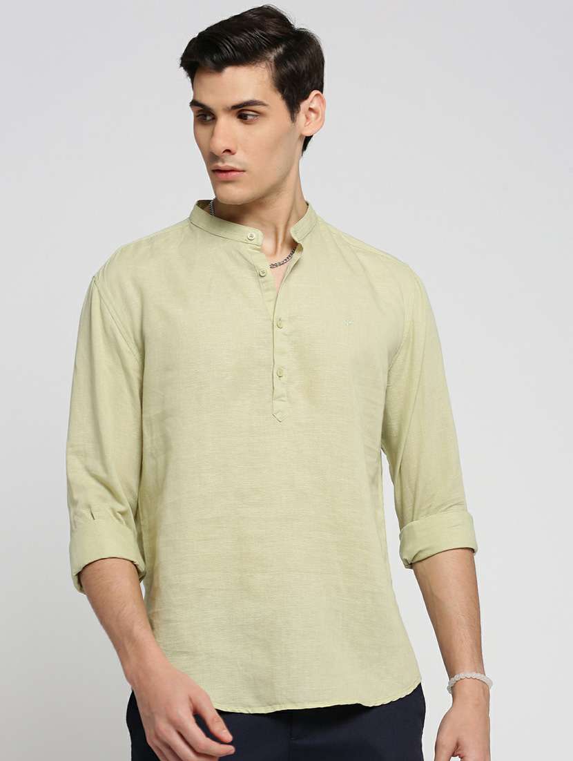 men solid linen short kurta