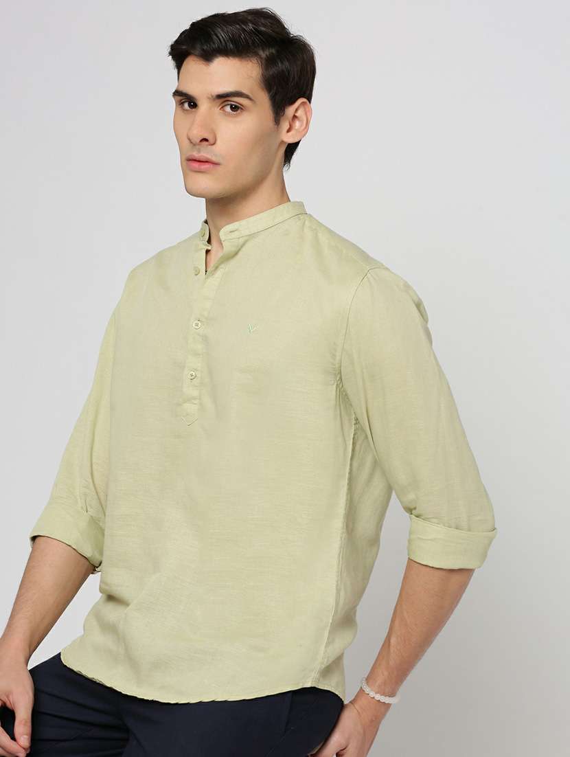 men solid linen short kurta - 20598567 -  Standard Image - 3
